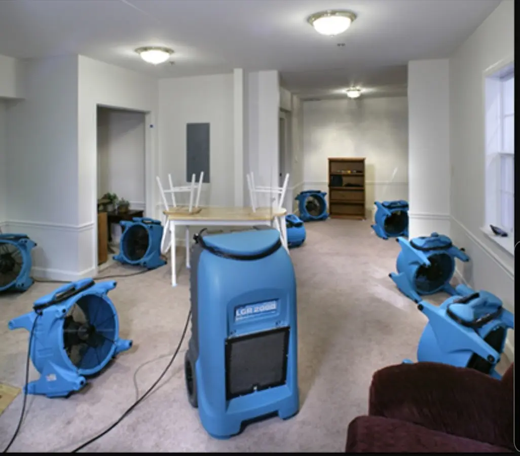 Air movers and dehumidifier setup for Water Damage Restoration in College Park